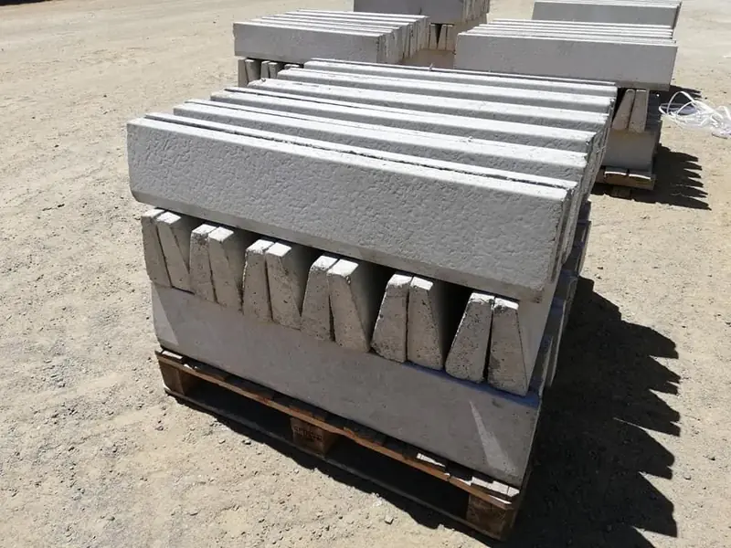 Precast concrete garden kerbs stacked on a pallet