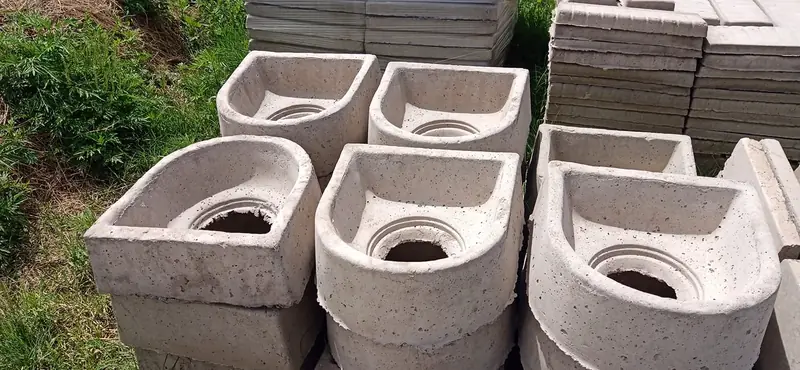 Precast concrete gully tops stacked in the Lintels at Bloem yard